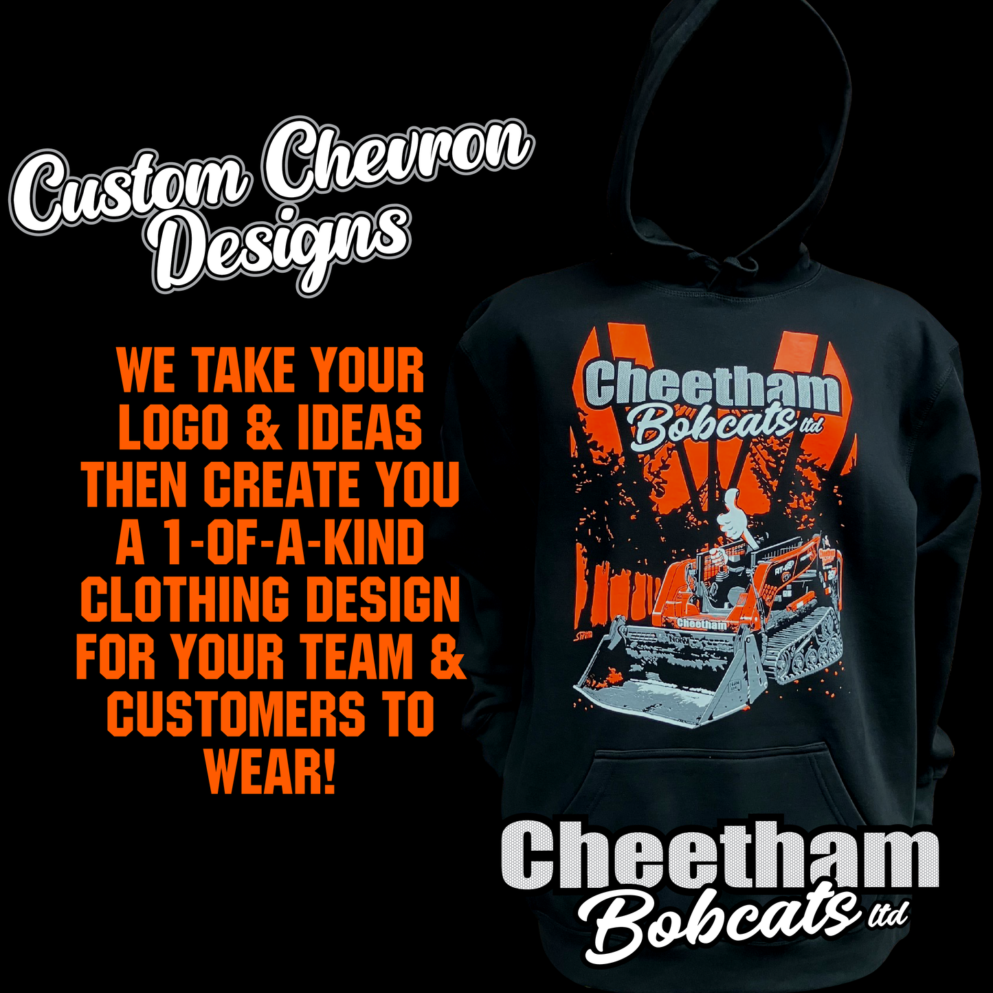 Custom Chevron Design Package (coloured ink on black garments) -- Enquire for a quote.