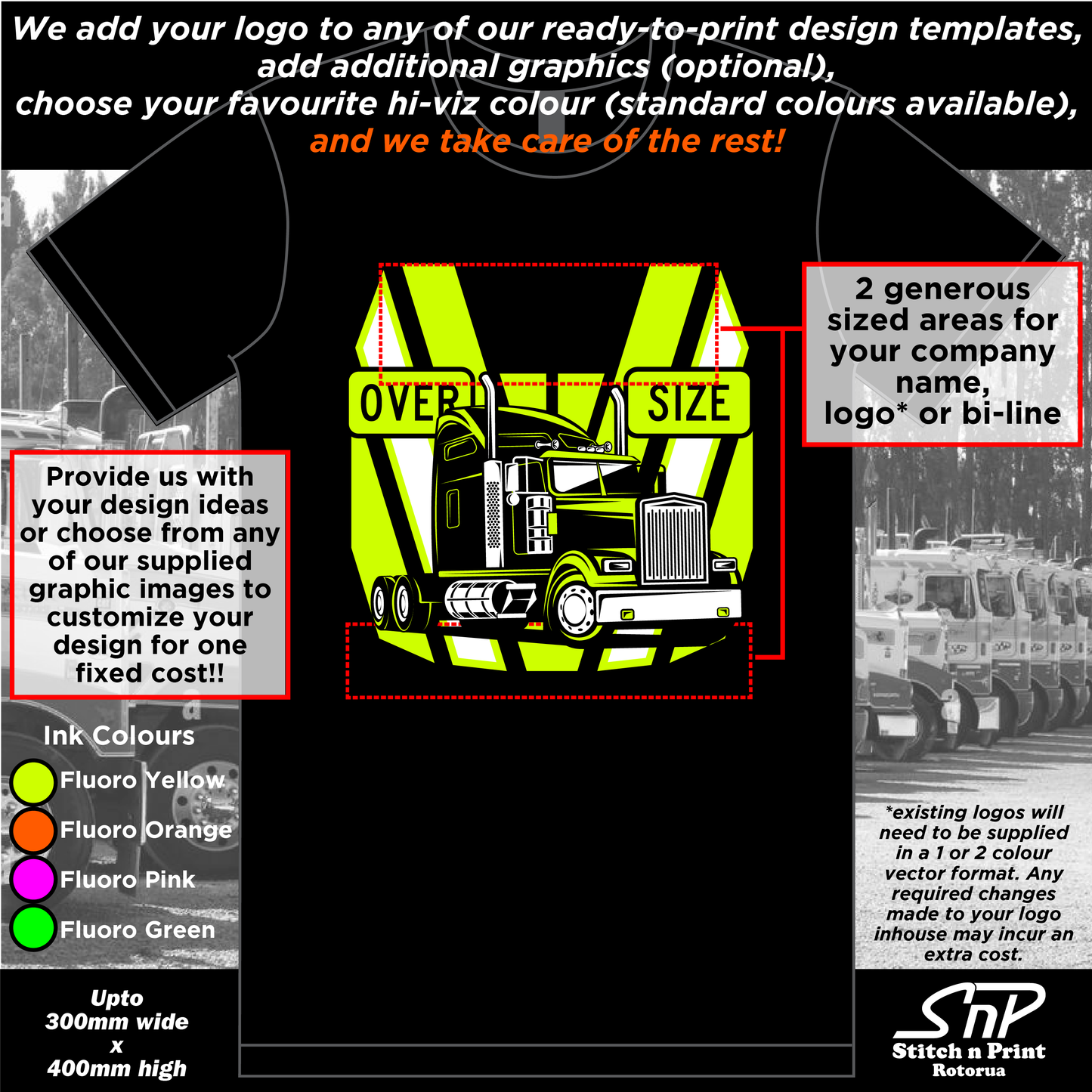 Custom Chevron Design Package (coloured ink on black garments) -- Enquire for a quote.