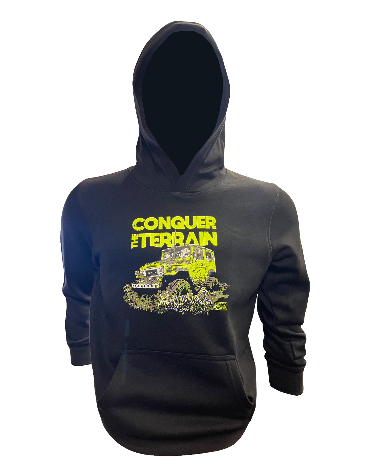 KIDS - SnP Outdoors Conquer the Terrrain 4x4 fluoro yellow Toyota FJ40 Hoodie