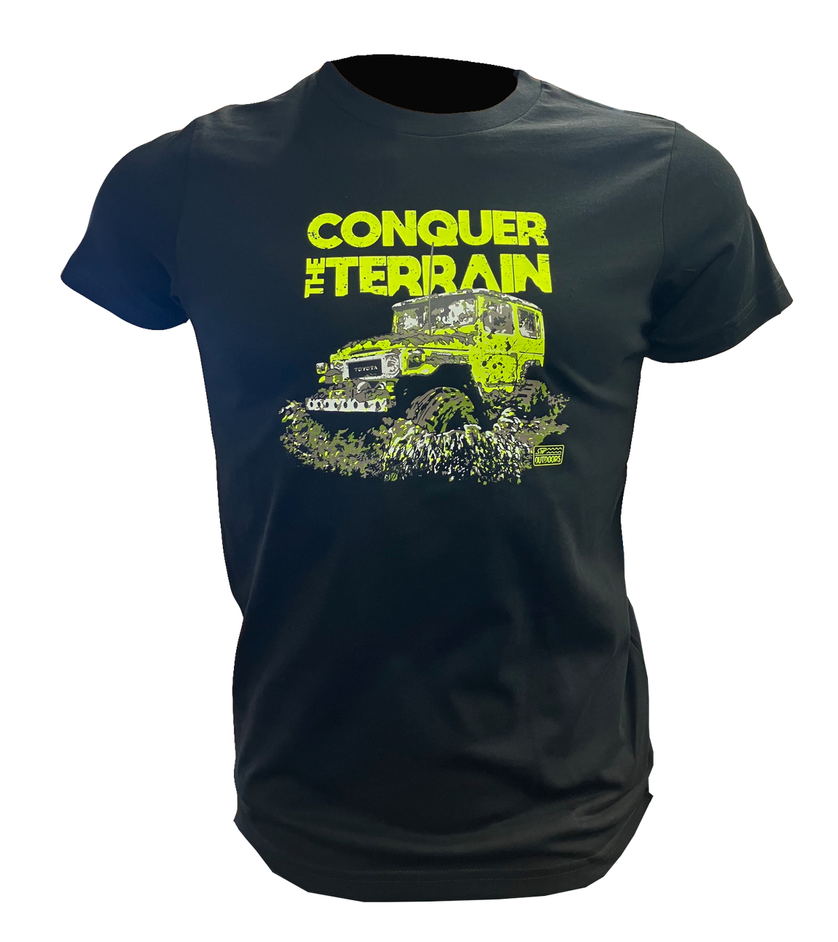 Kids Conquer the Terrain 4x4 fluoro yellow Toyota FJ40 tee