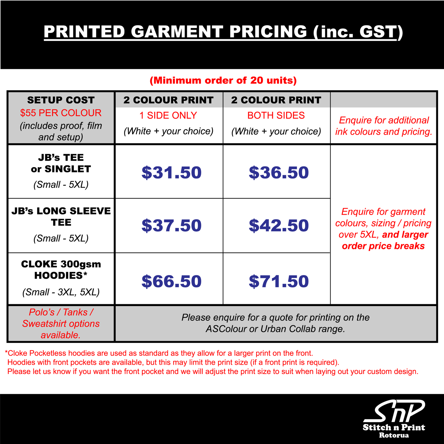 Custom Chevron Design Package (coloured ink on black garments) -- Enquire for a quote.