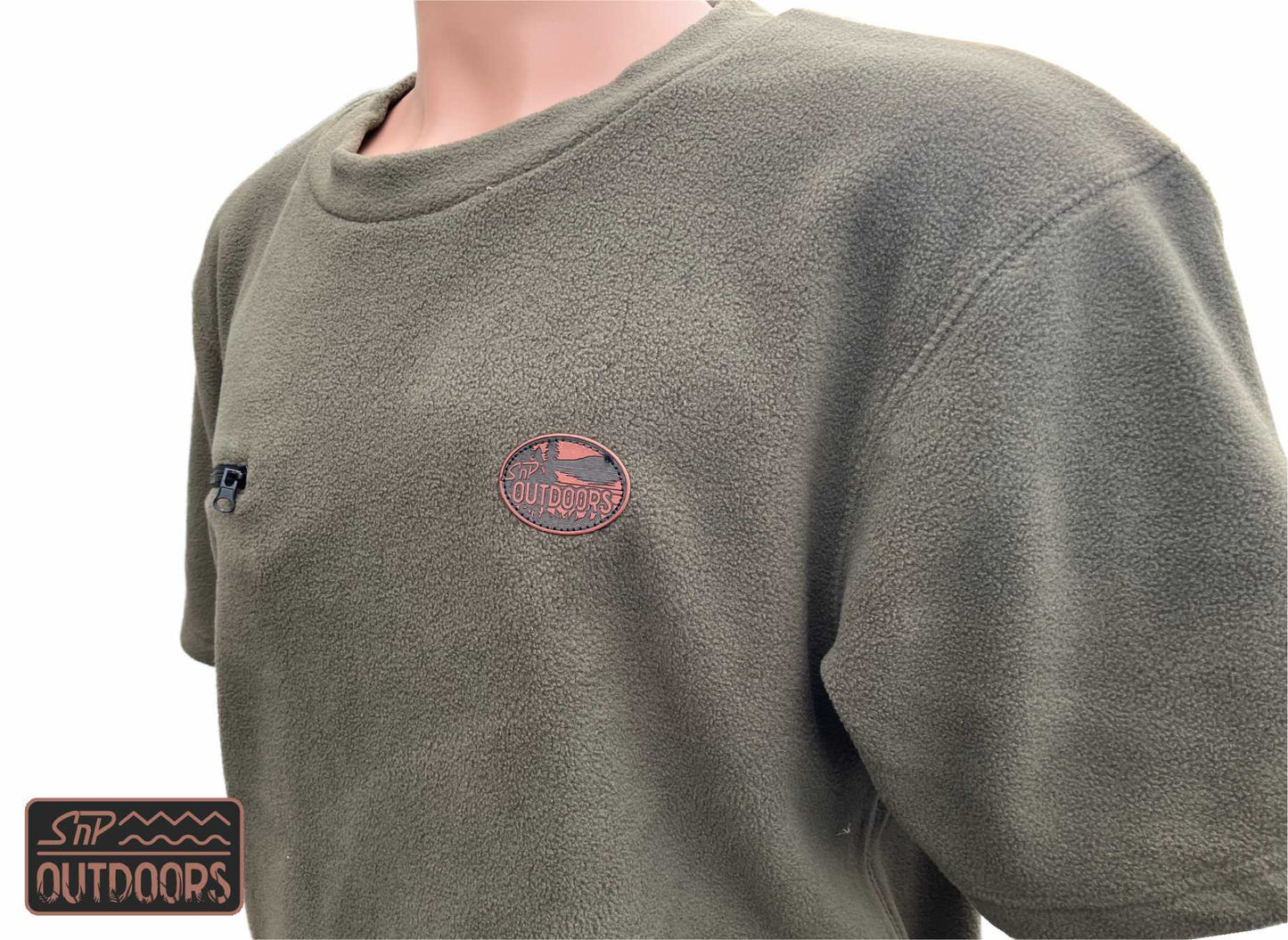 SnP Outdoors Fishing Fleece Tee - Khaki with Snapper