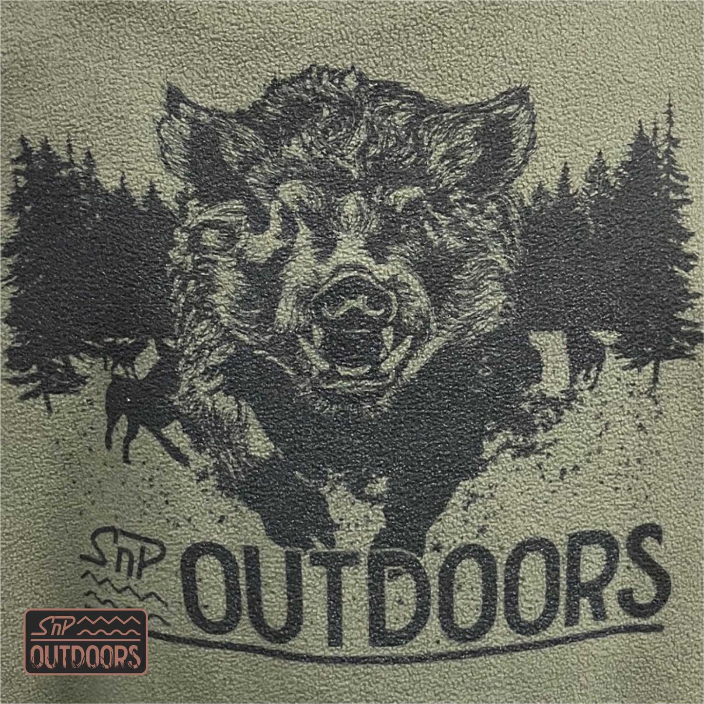 SnP Outdoors Hunting Fleece Tee - Khaki with Black Boar