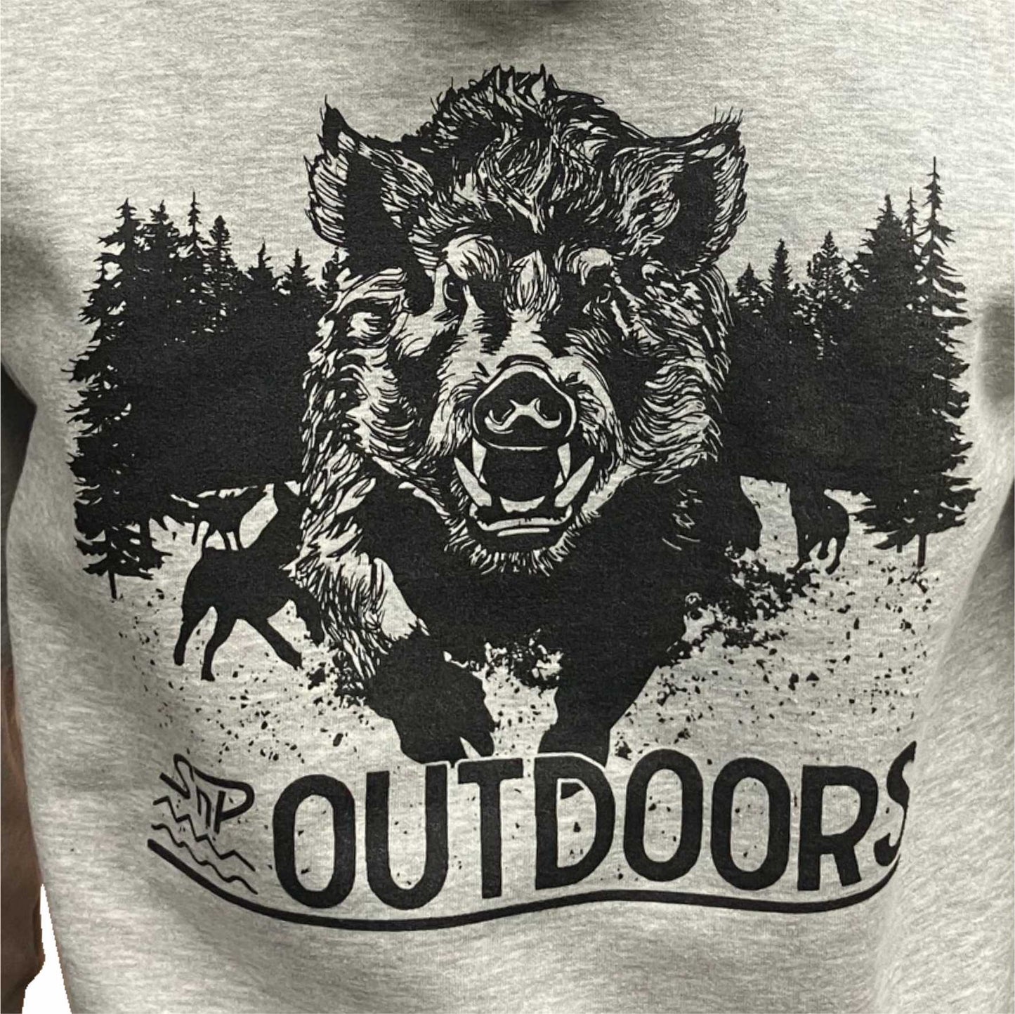 SnP Outdoors Hunting Hoodie - Heather Grey with Black Boar