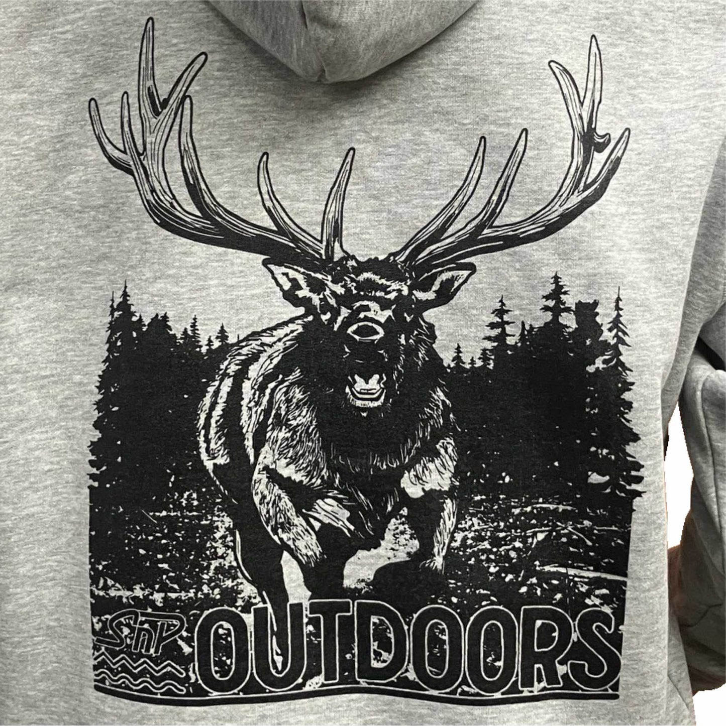 SnP Outdoors Hunting Hoodie - Heather Grey with Black Stag