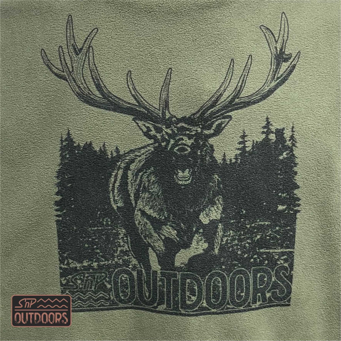 SnP Outdoors Hunting Fleece Tee - Khaki with Black Stag