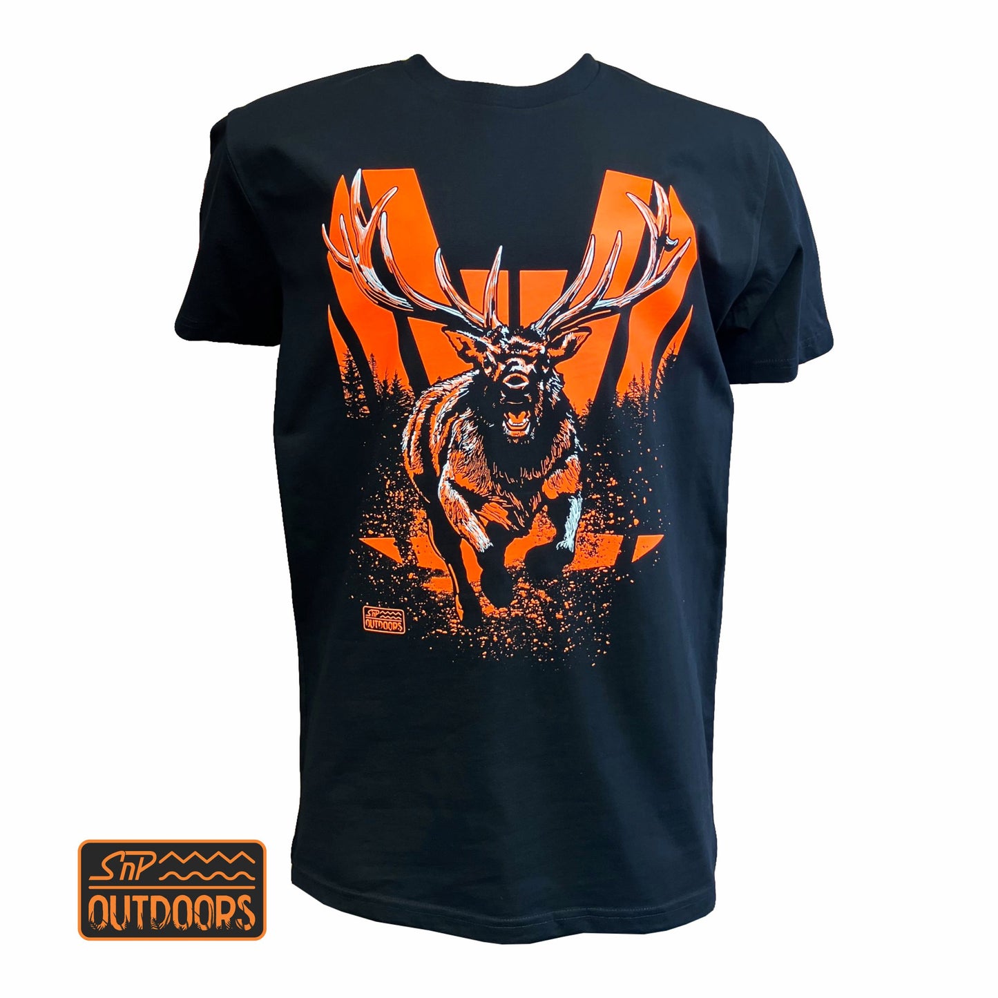 SnP Outdoors Adult Hi-Vis Hunting tee - Fluoro Orange Stag