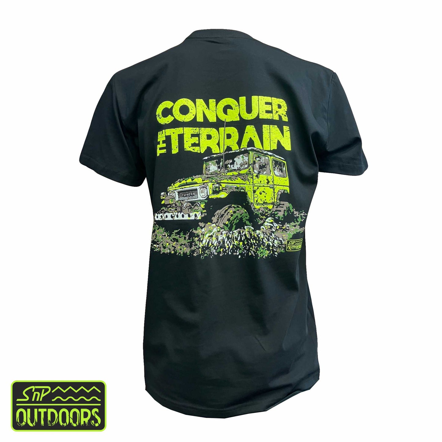 SnP Outdoors Conquer the Terrrain 4x4 tee - Fluoro yellow FJ40