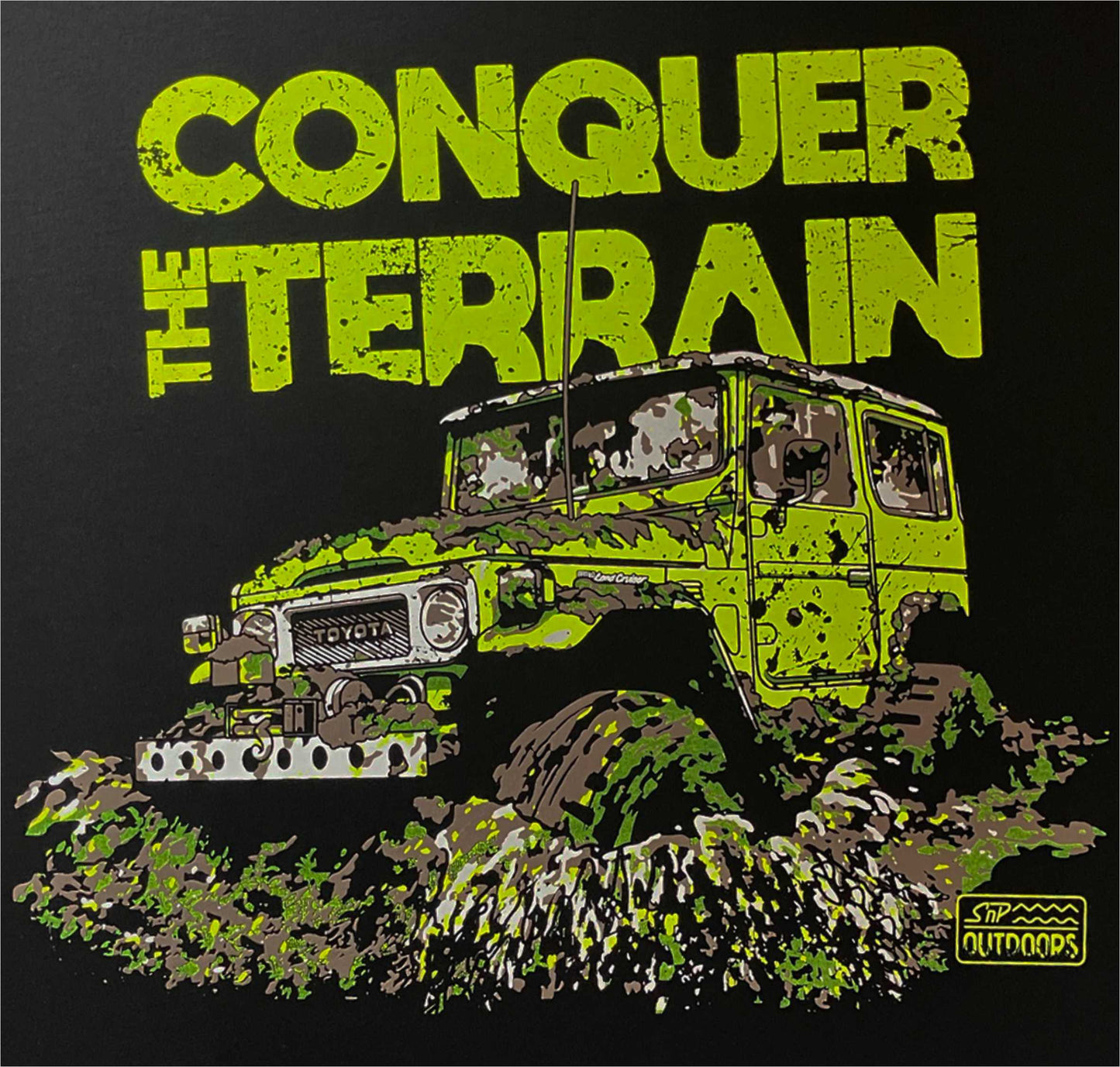SnP Outdoors Conquer the Terrrain 4x4 tee - Fluoro yellow FJ40