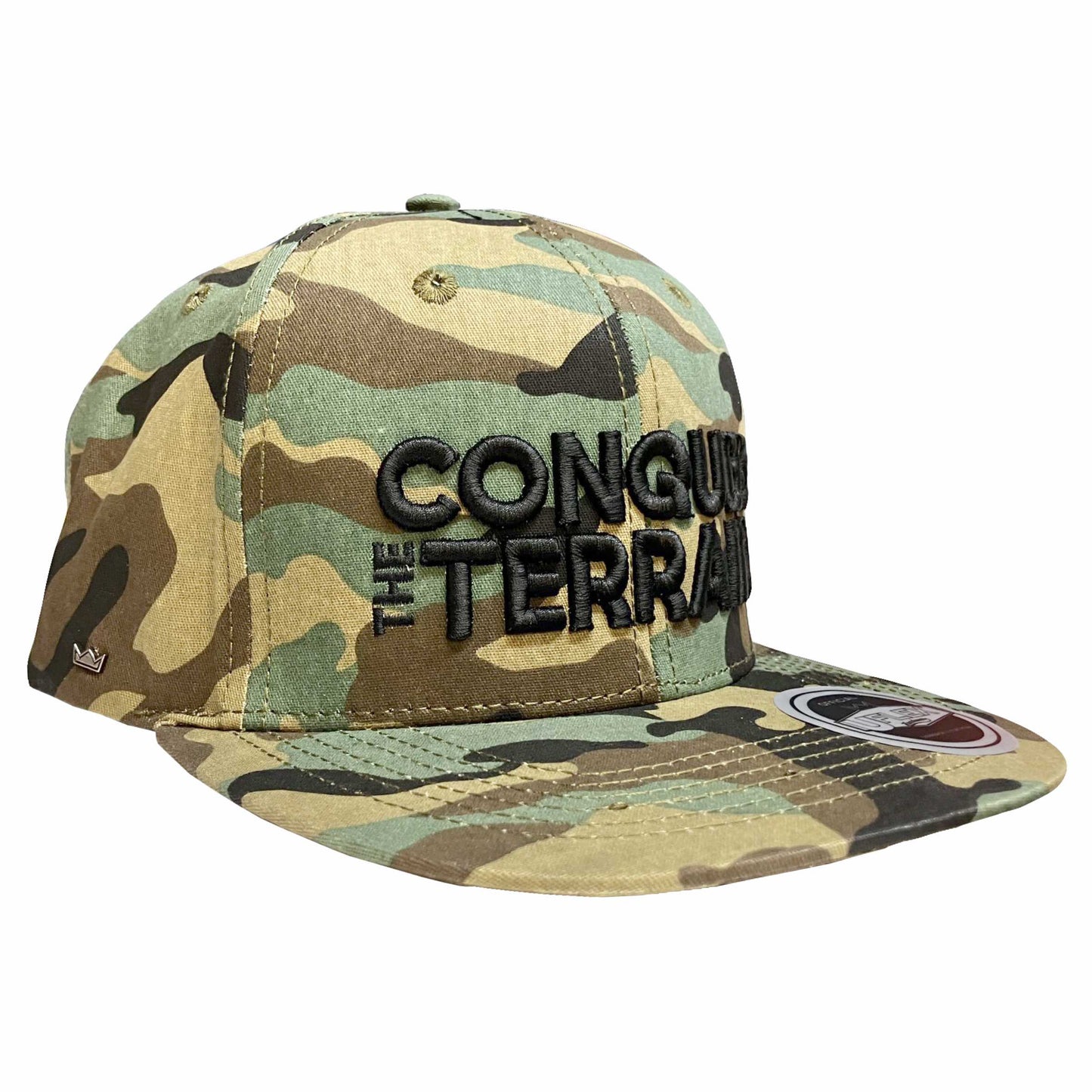 Conquer The Terrain 4x4 3D Black Embroidery - UFlex Flat Peak Cap - Camo