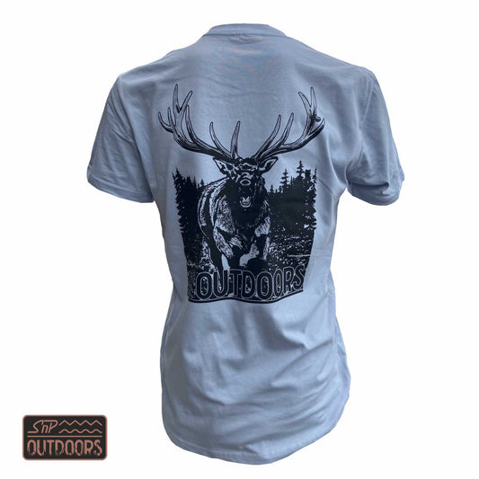 SnP Outdoors Adult Hunting tee - Powder Blue with Black Stag