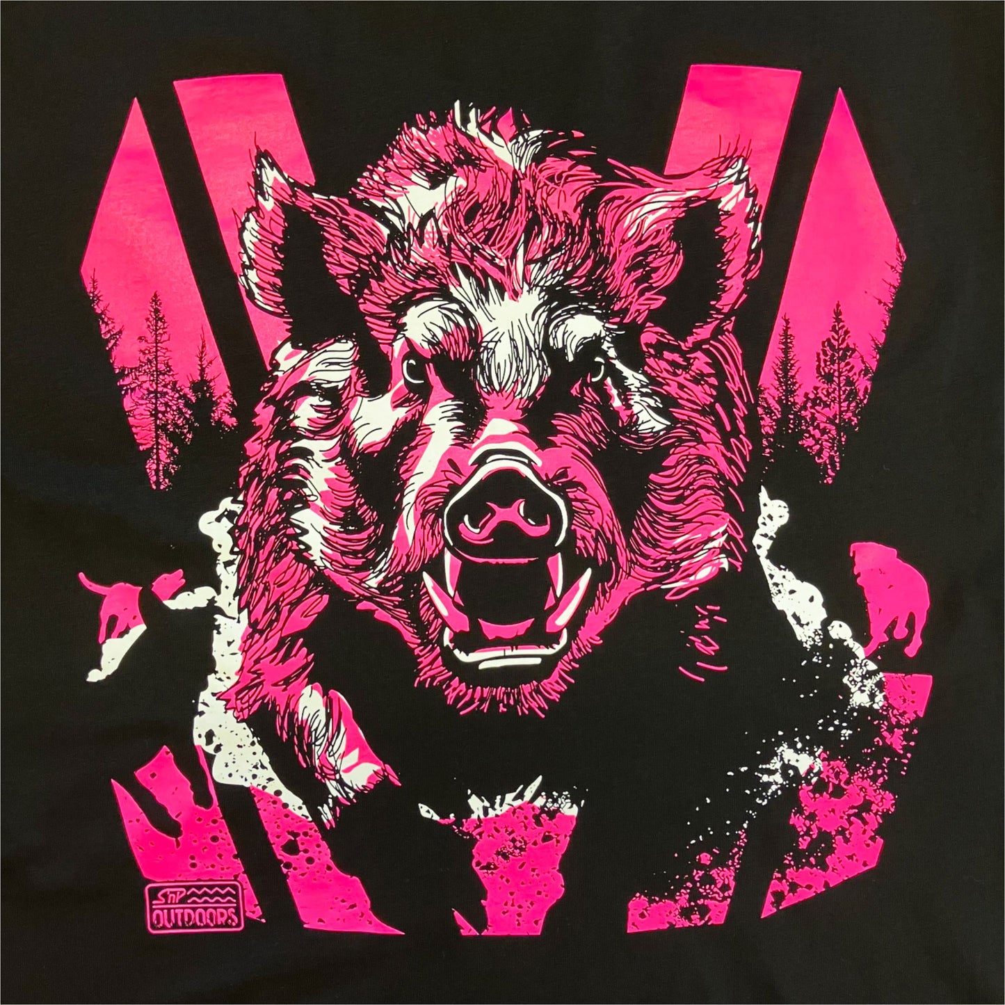 SnP Outdoors Adult Hi-Vis Hunting tee - Fluoro Pink Boar