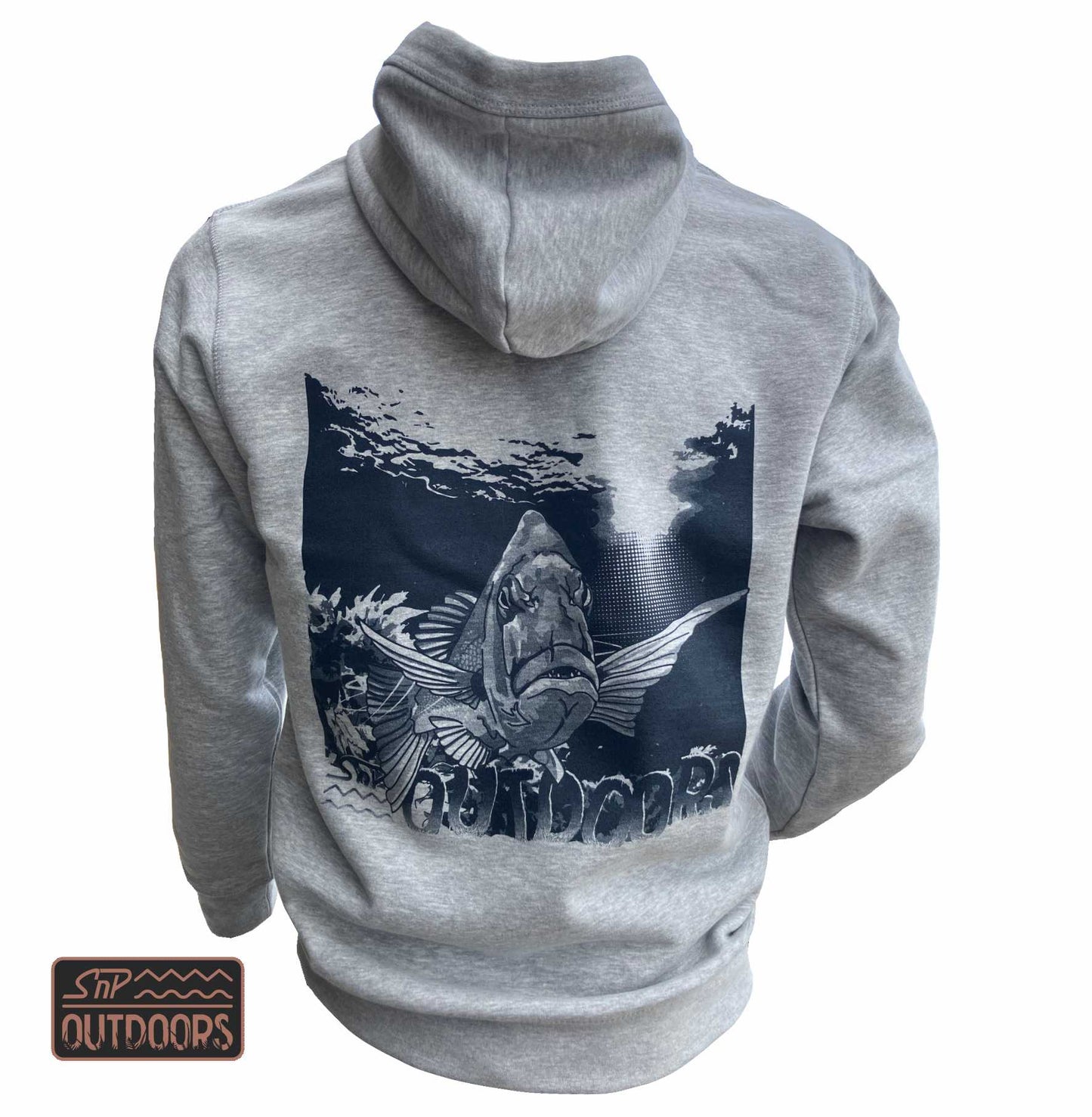 SnP Outdoors Fishing Hoodie - Heather Grey with Snapper
