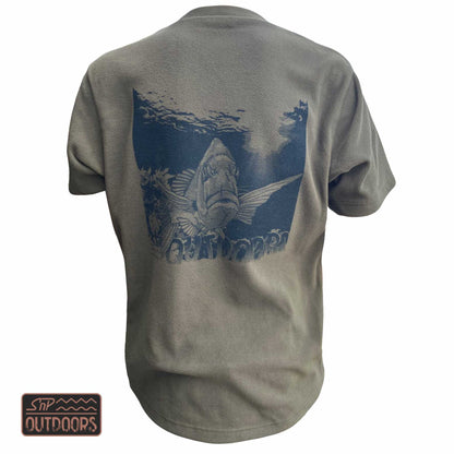 SnP Outdoors Fishing Fleece Tee - Khaki with Snapper