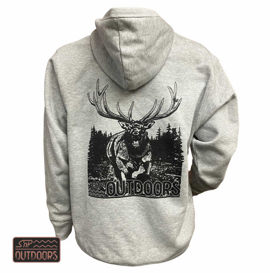 SnP Outdoors Hunting Hoodie - Heather Grey with Black Stag