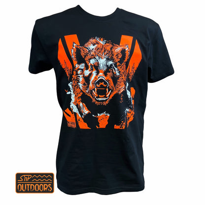 SnP Outdoors Adult Hi-Vis Hunting tee - Fluoro Orange Boar