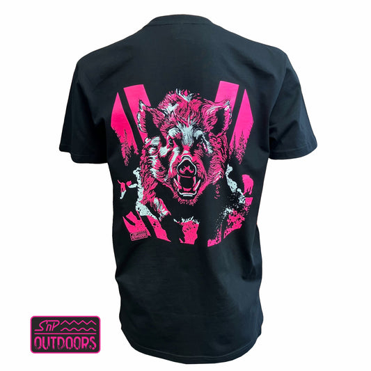 SnP Outdoors Adult Hi-Vis Hunting tee - Fluoro Pink Boar