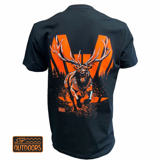 SnP Outdoors Adult Hi-Vis Hunting tee - Fluoro Orange Stag